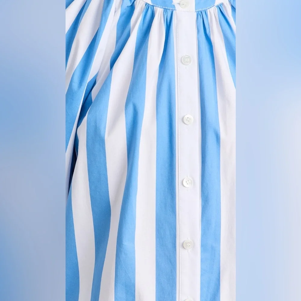 STAUD Mini Vincent Dress Blue Seashore Stripe Cotton Size XS - Picture 6 of 15